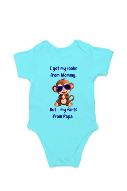 Funny Baby Boy Rompers - Mommy’s Looks, Daddy’s Farts – A Perfect Combo! (Cute Monkey)