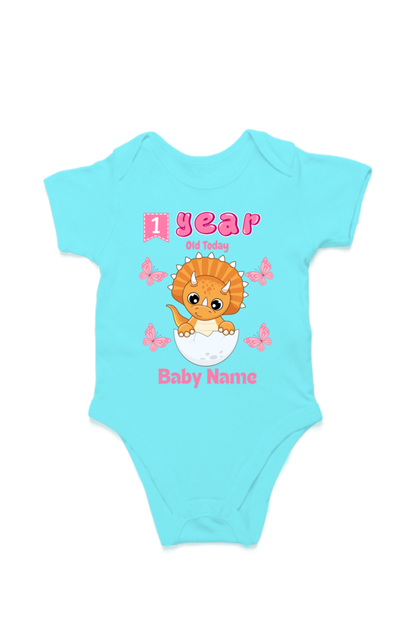 1 Year Celebration : Dino Rompers Printed With Your Baby Girl Name For Their Monthly Milestone