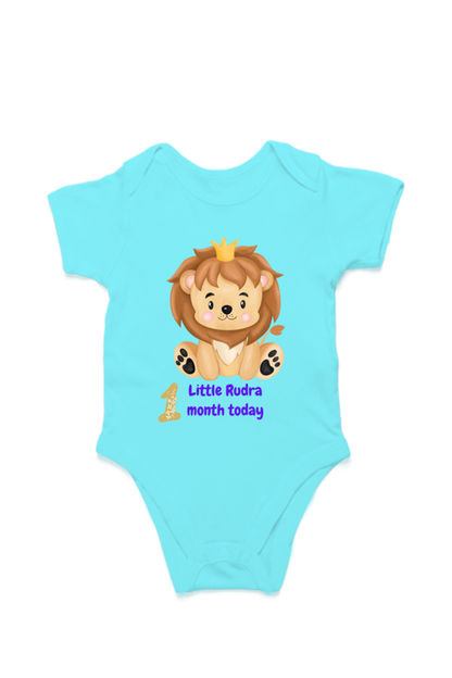 1 Month Celebration :  Customised Lion Baby Romper Printed For Your Baby Boy's Monthly Milestone