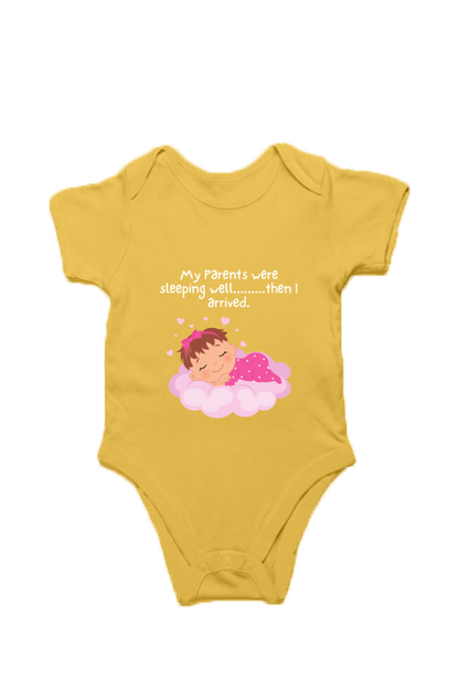 Funny Baby Girl Rompers - Because Sleep Was Overrated… Until She Arrived! (White Font)