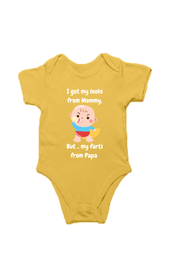 Funny Baby Boy Rompers - Mommy’s Looks, Daddy’s Farts – A Perfect Combo! (White Font)