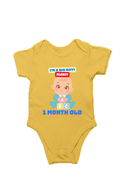 1  Month Big Boy Alert Cute Baby Romper For Monthly Milestone!