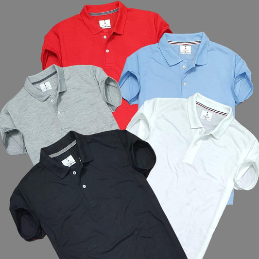 Plain Matty Solid Half Sleeves Mens Polo neck T-Shirt Pack Of 5  SHP99
