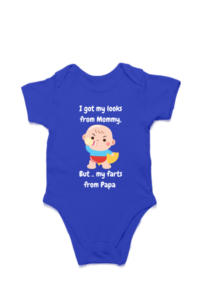 Funny Baby Boy Rompers - Mommy’s Looks, Daddy’s Farts – A Perfect Combo! (White Font)