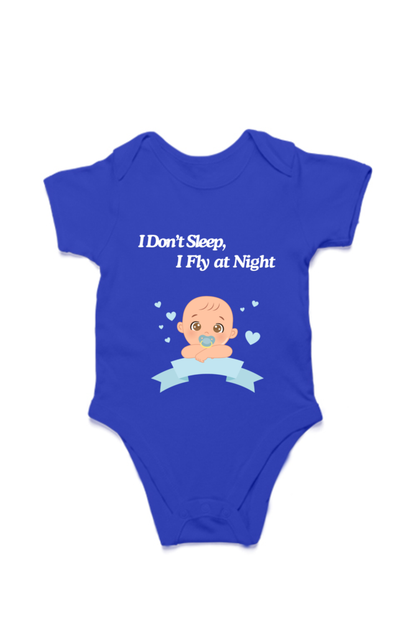 Funny Baby Boy Romper for Your Little Night Owl - I Don’t Sleep, I Fly at Night (Design 2 with White Font)