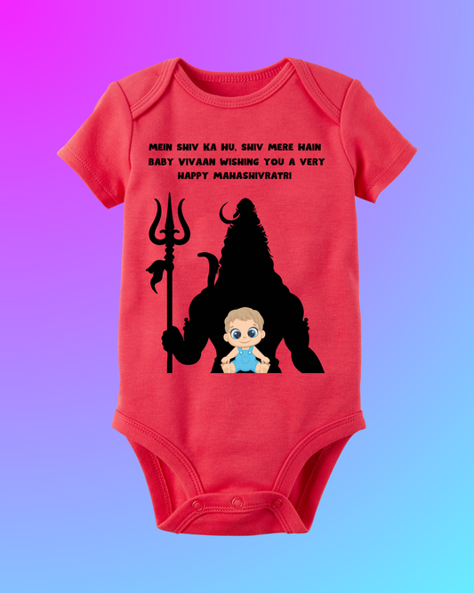 Divine Blessings in Red – Mahashivratri Customised Baby Rompers For Your Little Bhakt !